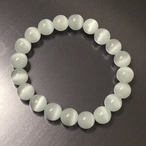 White Cat Eye 10mm Natural Stone Beads Stretchable Bracelet